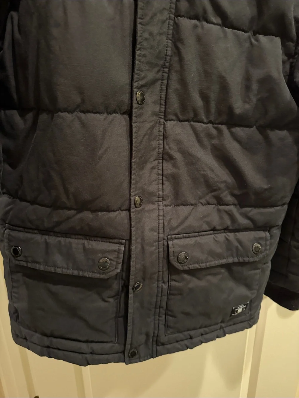 DC Men's Dark Navy Quilted Puffer Jacket with Stand Collar
